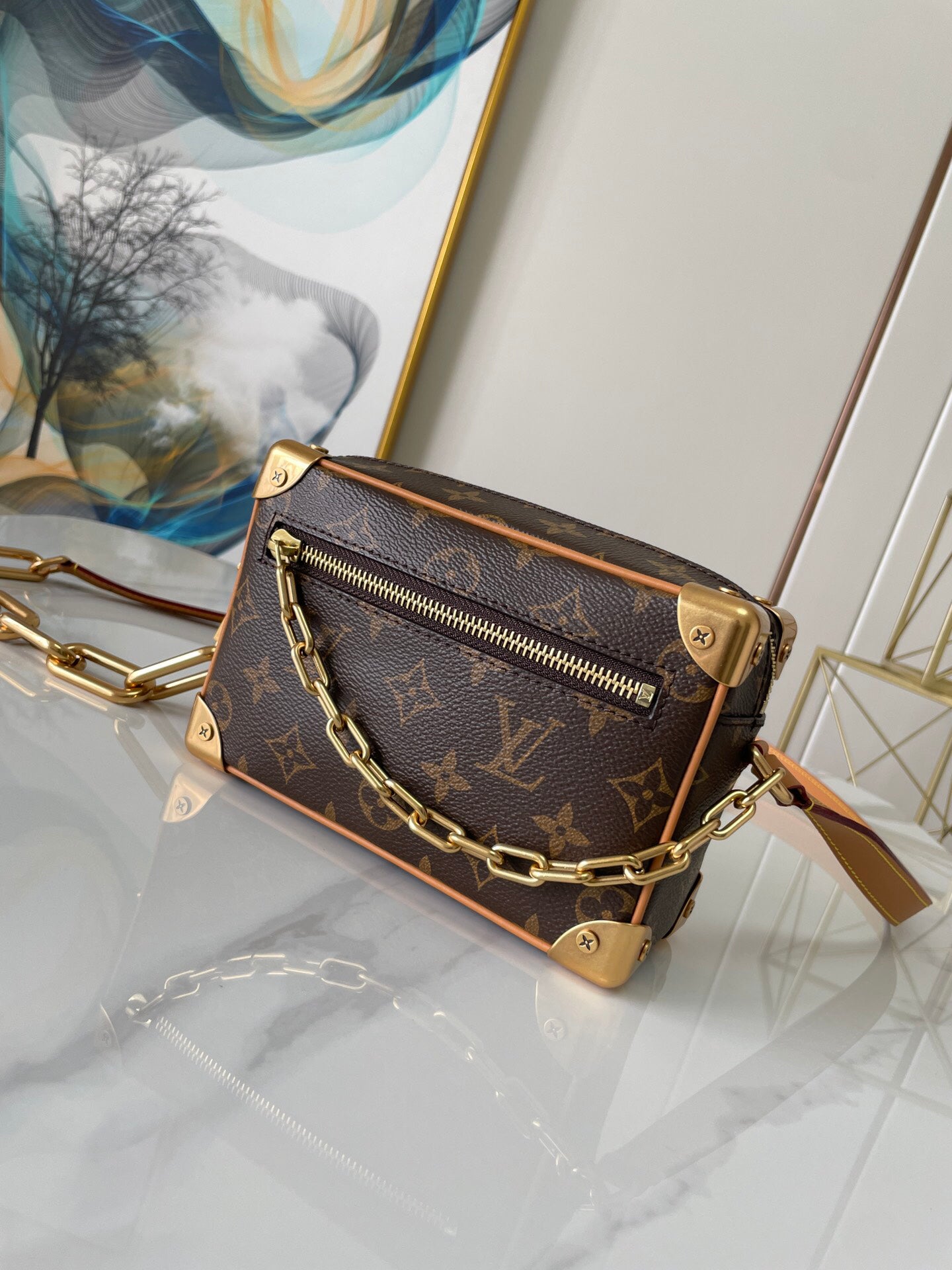 LV SOFT TRUNK Vintage Soft Box Chain Messenger Bag - Original Factory Leather, Top-Quality Replica, Full Packaging Size 18.5×13×8cm