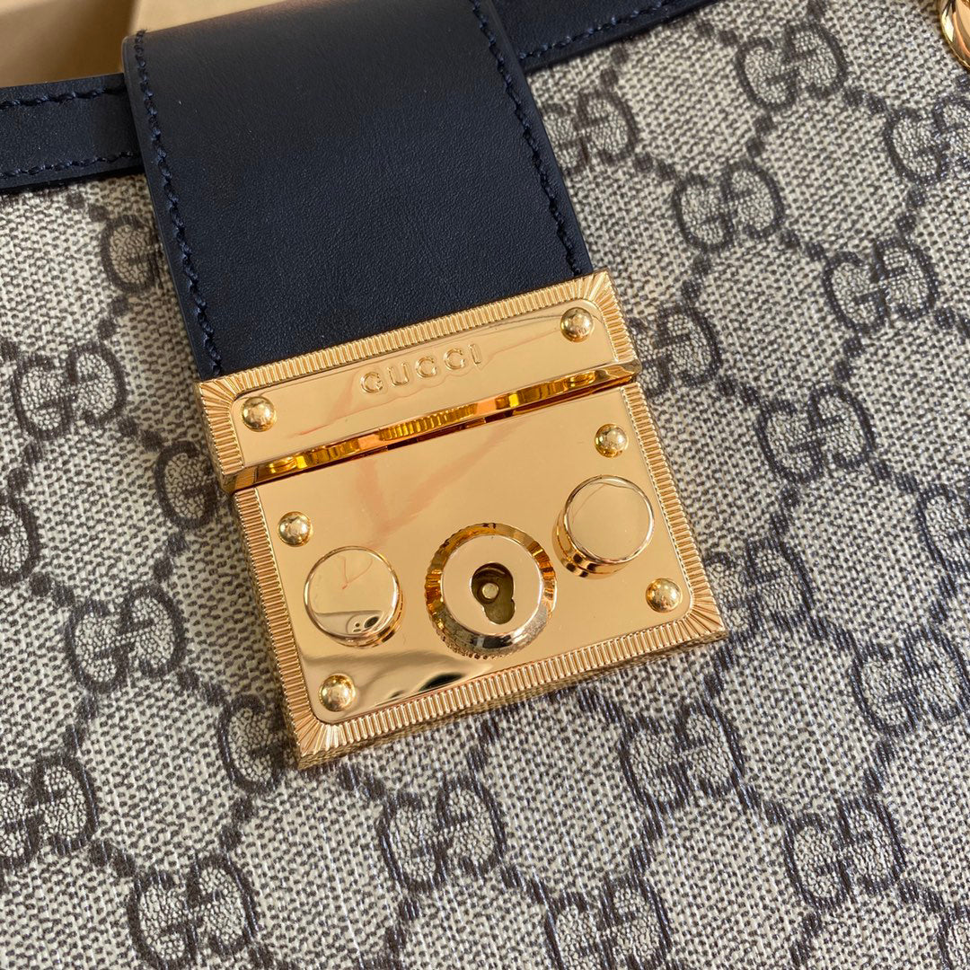 GUCCI Lock Buckle Backpack 35x23x14cm | Original Leather, Dual Straps, Spacious Design with Full Packaging