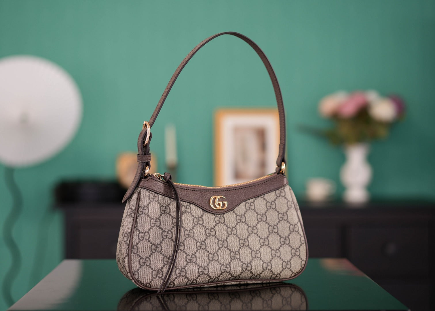 Ophidia Small Hobo Bag 25cm - Italian Marbled Pigskin & Monogram PVC with Solid Brass Hardware, Full Set Packaging