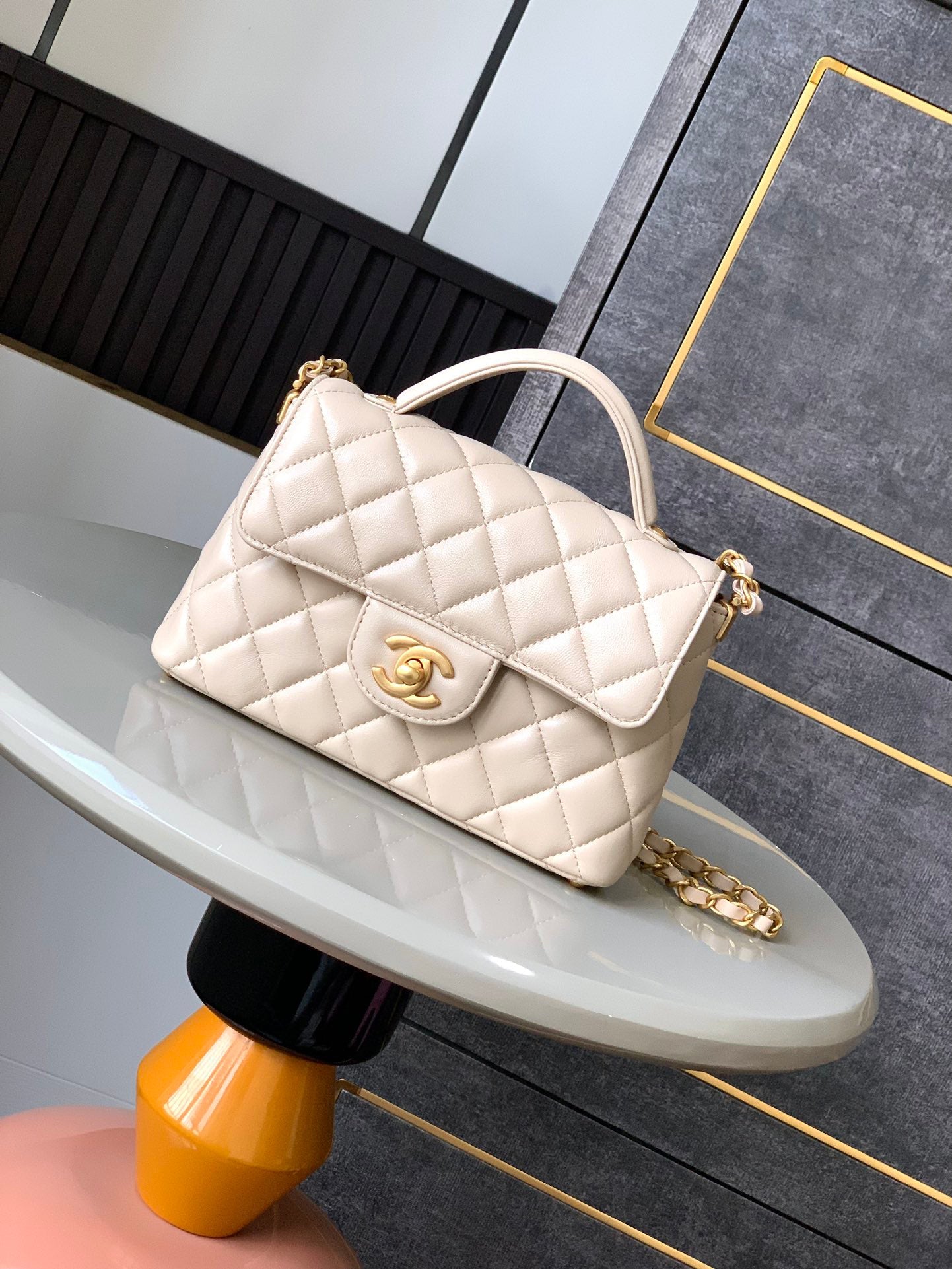 OHANEL Summer Exclusive Black Gold Mini Kelly Vertical Bag - Vintage Luxury Crossbody with Quad Stud Base 14x20x6cm