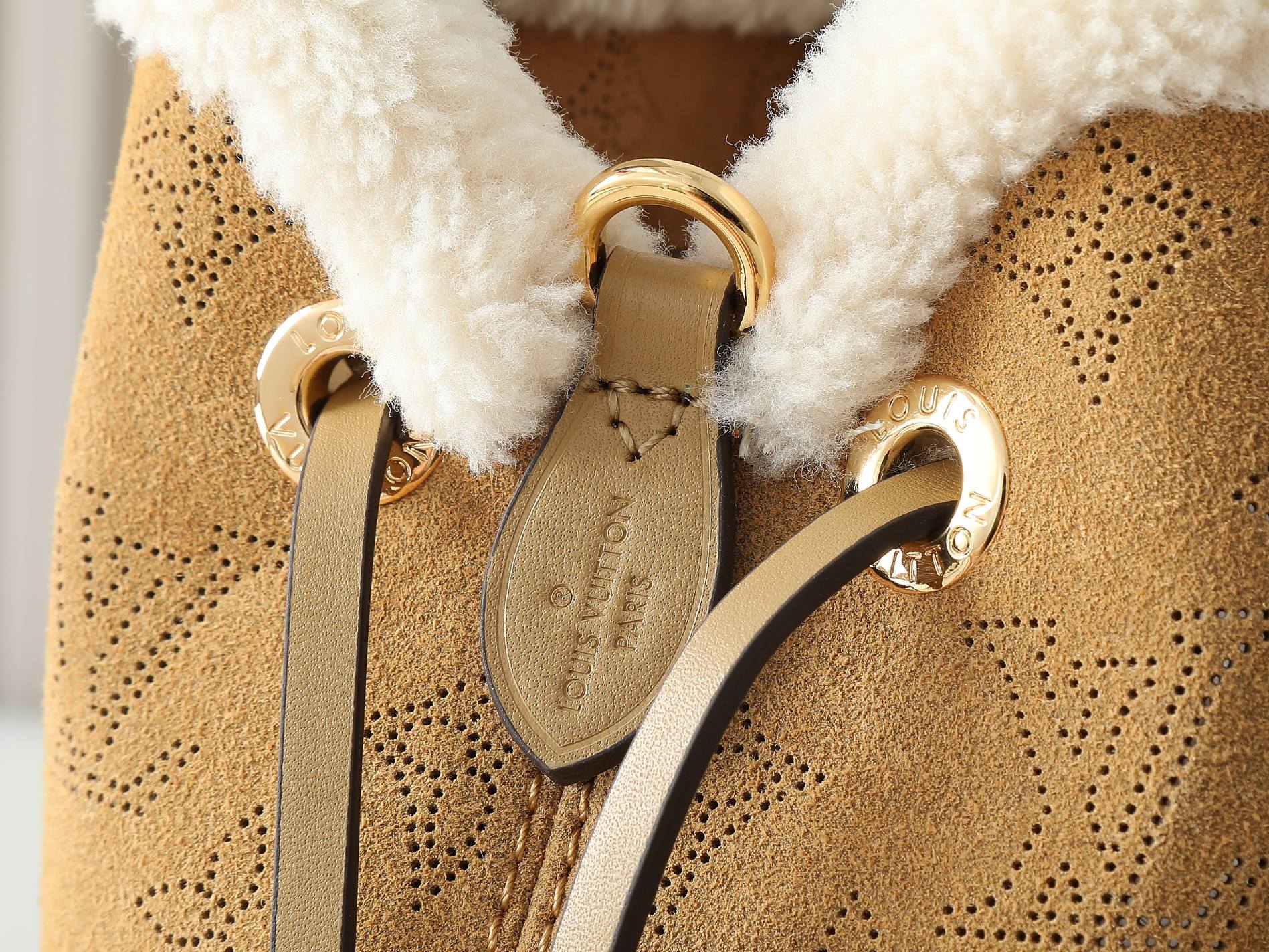 LV Ski Collection Bella Bag | Embroidered Suede Calfskin & Shearling Trim Shoulder Bag with Detachable Chain