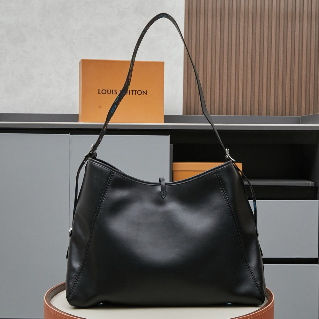CarryAll Dark Medium Tote Bag | Black Murakami Tri-Color Collaboration | Soft Sheepskin Lazy Silhouette | Spacious 2024 SS Travel Companion