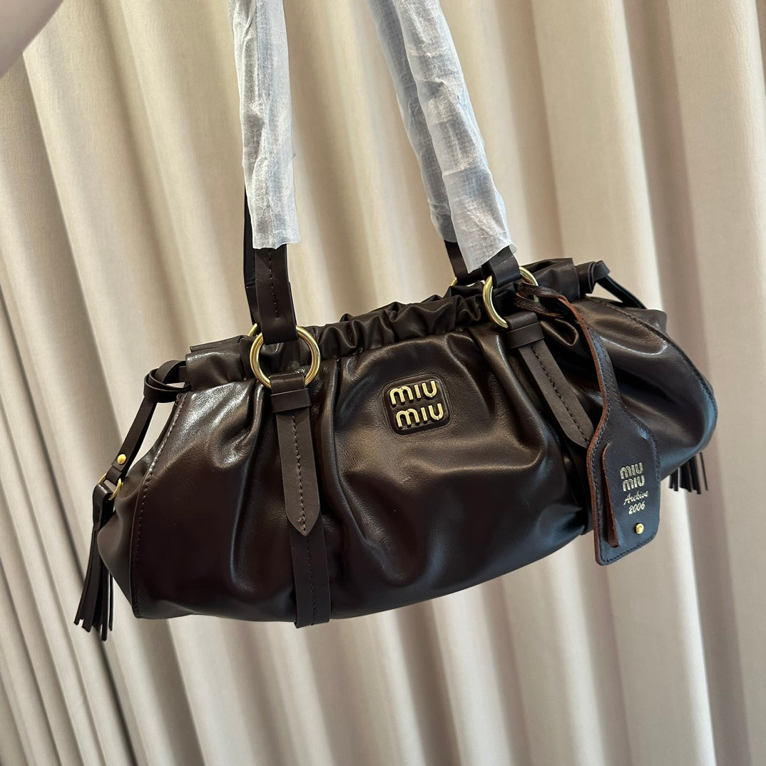 MiuMiu Joie Dumpling Bag Chocolate 32x16x11cm | Top Handle & Underarm Carry, Streetwear Must-Have