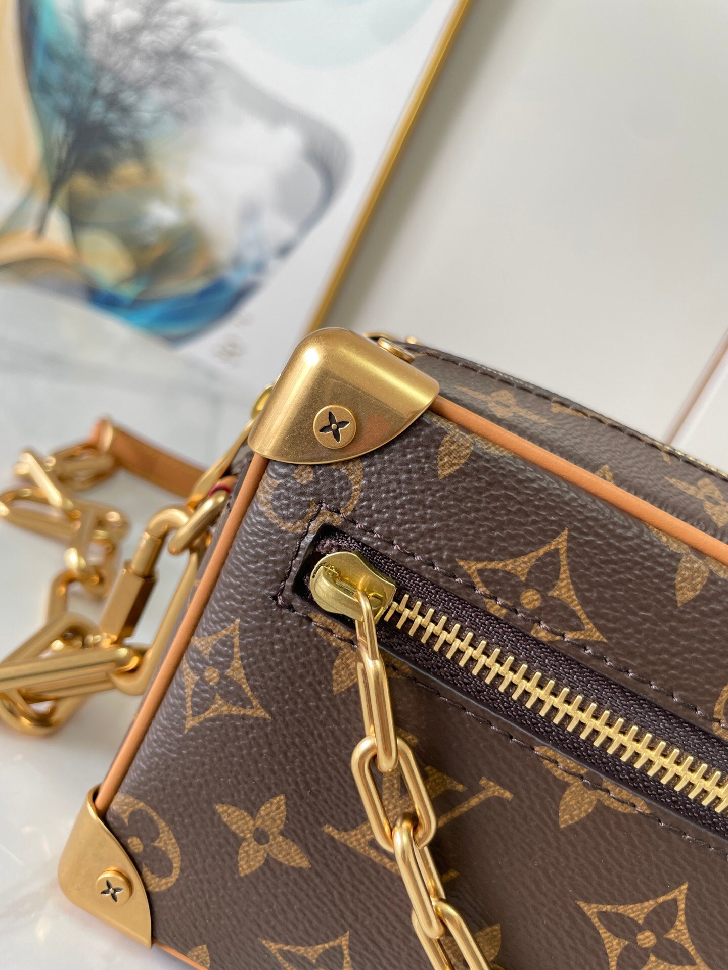 LV SOFT TRUNK Vintage Soft Box Chain Messenger Bag - Original Factory Leather, Top-Quality Replica, Full Packaging Size 18.5×13×8cm