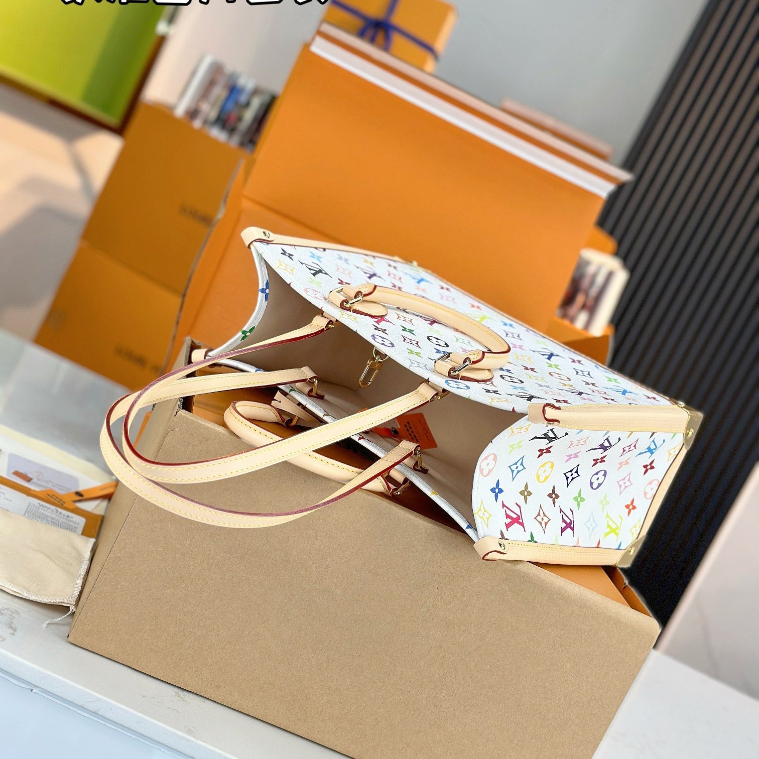 LV X TM ONTHEGO Medium Handbag | A+ Stainless Steel Hardware | Premium MB Elastic Fabric | Duty-Free Luxury Set