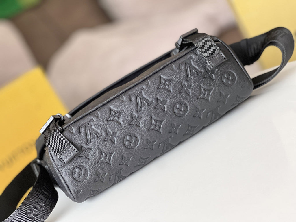 Louis Vuitton Voyager Small Messenger Bag | Monogram Shadow Embossed Calf Leather Men's Bag | Anti-Counterfeit Steel Hardware with Chip | Adjustable Strap | 33x22.5x11cm Spacious Design