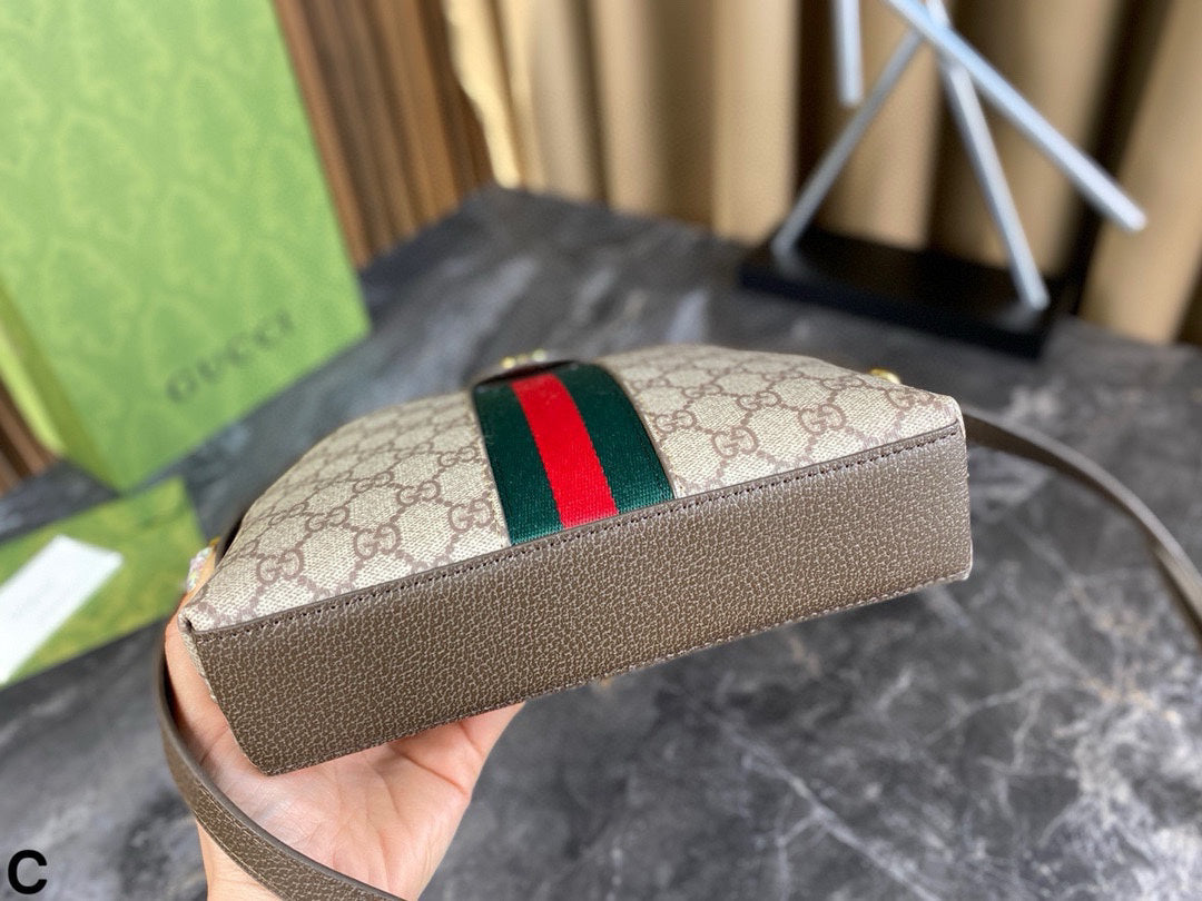 Gucci Ophidia Shell Bag – GG Logo & Stripes Retro Tote, 24x19cm Spacious Commute Essential