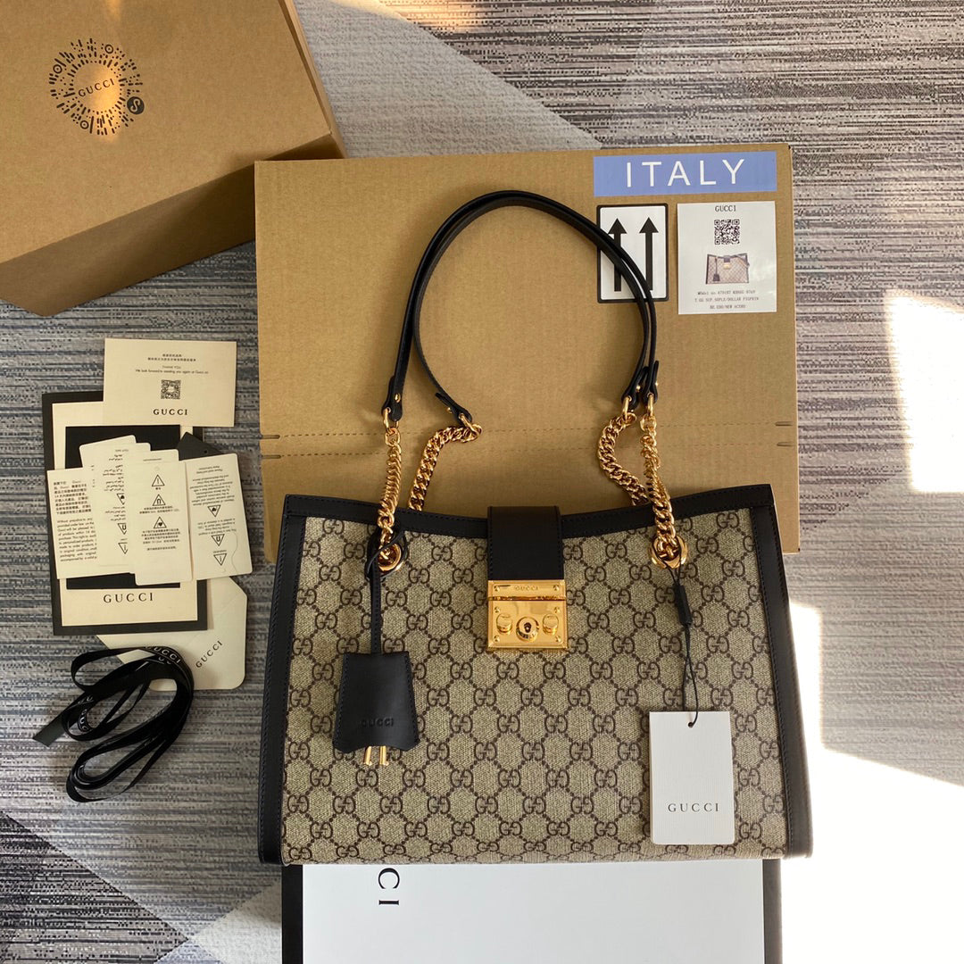 GUCCI Lock Buckle Backpack 35x23x14cm | Original Leather, Dual Straps, Spacious Design with Full Packaging