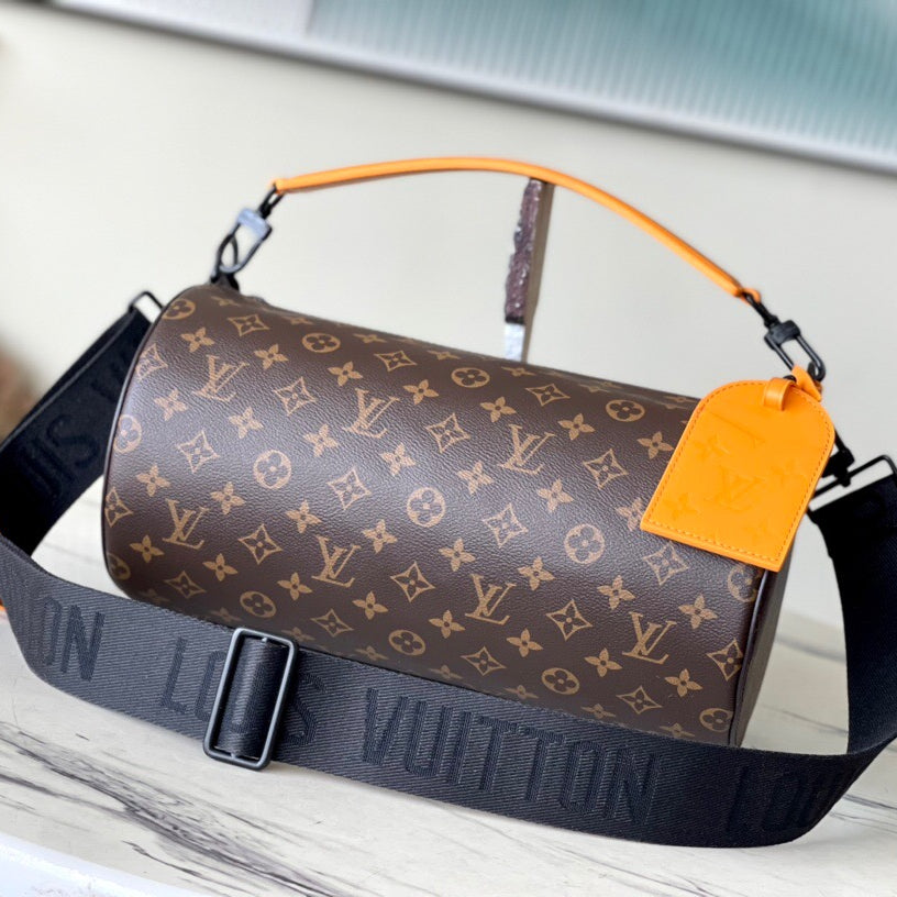 Soft Olochon Cylinder Bag | Monogram Macassar Canvas & Leather Detachable Strap 33cm Crossbody Tote