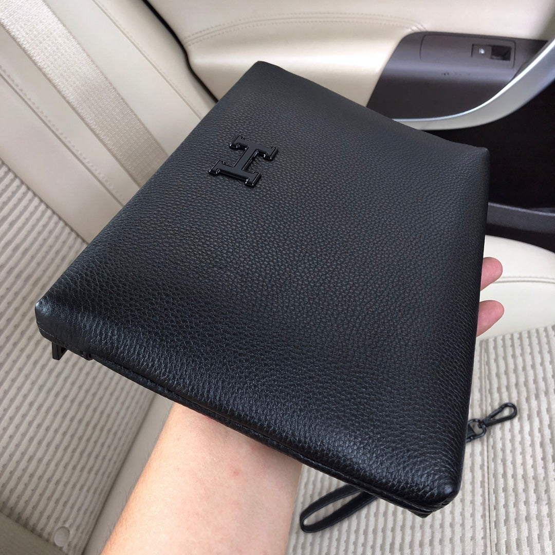 Hermès Men's Top-Grain Leather Clutch BagEuropean Parallel Import Genuine Hardware & Logo