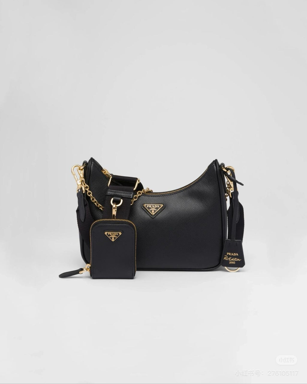 Prada Re-Edition 2005 Saffiano Leather 3-in-1 Shoulder Bag | Signature Crosshatched Texture | Detachable Pouch & Keychain