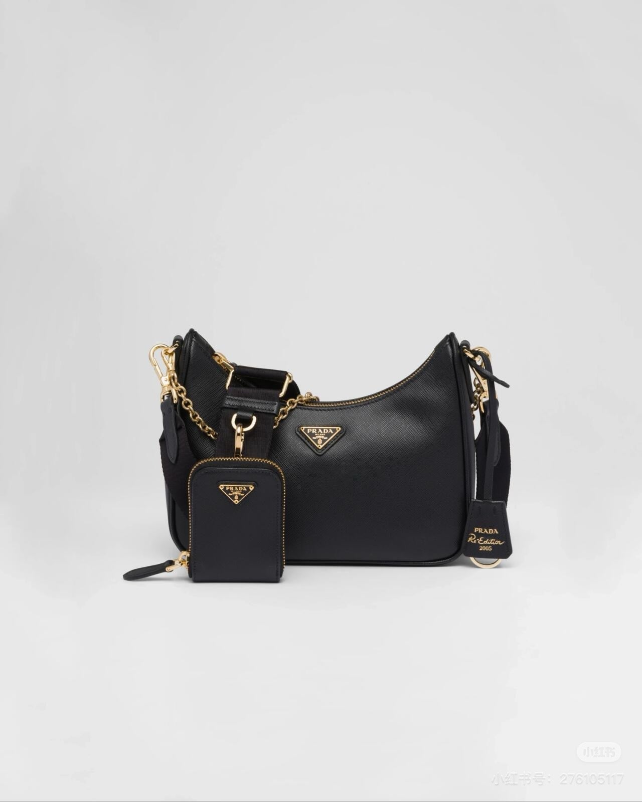Prada Re-Edition 2005 Saffiano Leather 3-in-1 Shoulder Bag | Signature Crosshatched Texture | Detachable Pouch & Keychain