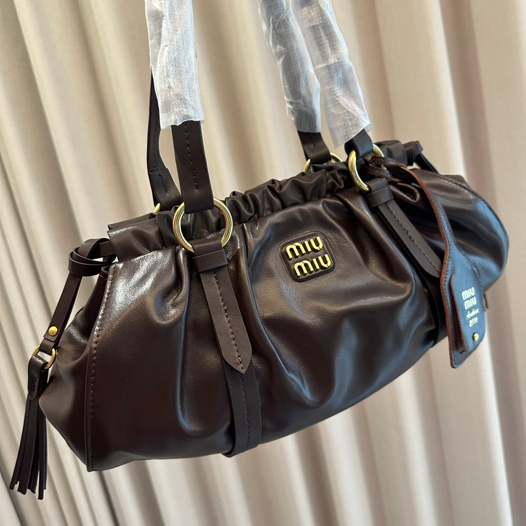 MiuMiu Joie Dumpling Bag Chocolate 32x16x11cm | Top Handle & Underarm Carry, Streetwear Must-Have