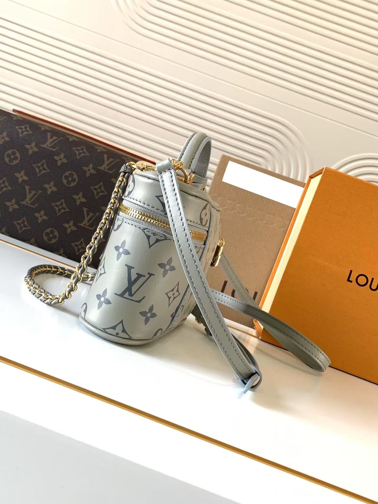 Louis Vuitton 2024 Fall/Winter Vanity Chain Pouch Bag - Monogram Canvas Cosmetic Case with Detachable Chain, LV Padlock & Key Holder