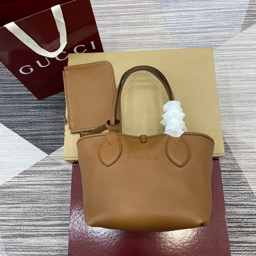 Gucci Totissima Reversible Tote Bag | Pebbled Leather & GG Canvas Two-Way Design | 21x18.5x16cm Lightweight