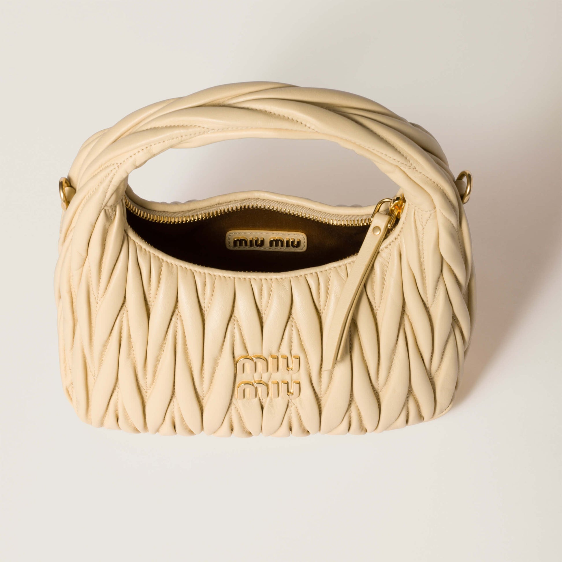 MiuMiu Wander Mini Bag Marigold 20x17x6cm | Matelassé Lambskin Crescent Silhouette