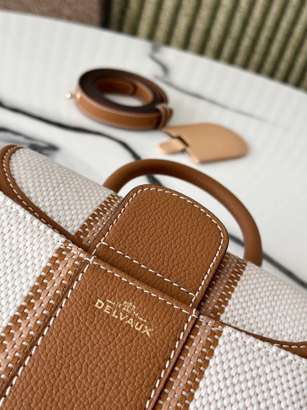 DELVO 20cm Artisan Handwoven Linen-Cotton Tote Bag with Full-Grain Leather Trim — Hermès-Grade Fabric, Machine-Free Traditional Craft