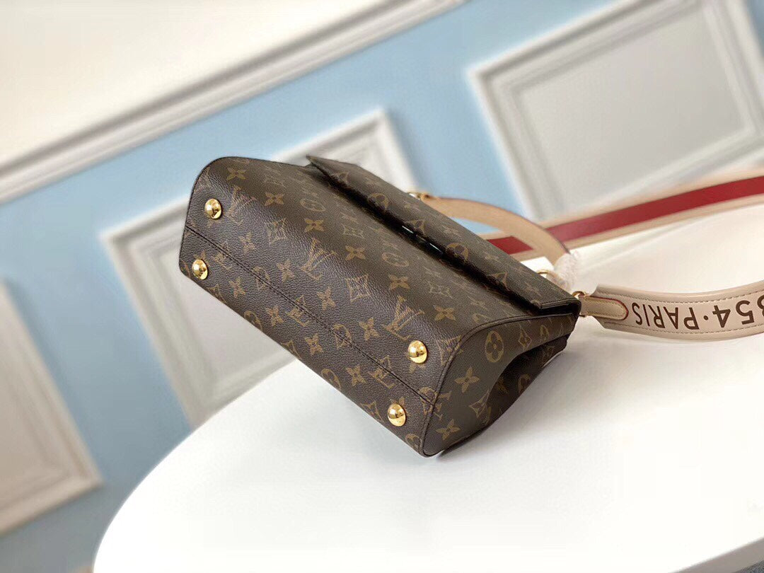 Top Original Quality with Packaging LOUIS VUITTON Monogram Autumn/Winter New Rose Red Leather Strap Tote Bag 28*20*10cm Detachable Strap & Protective Studs