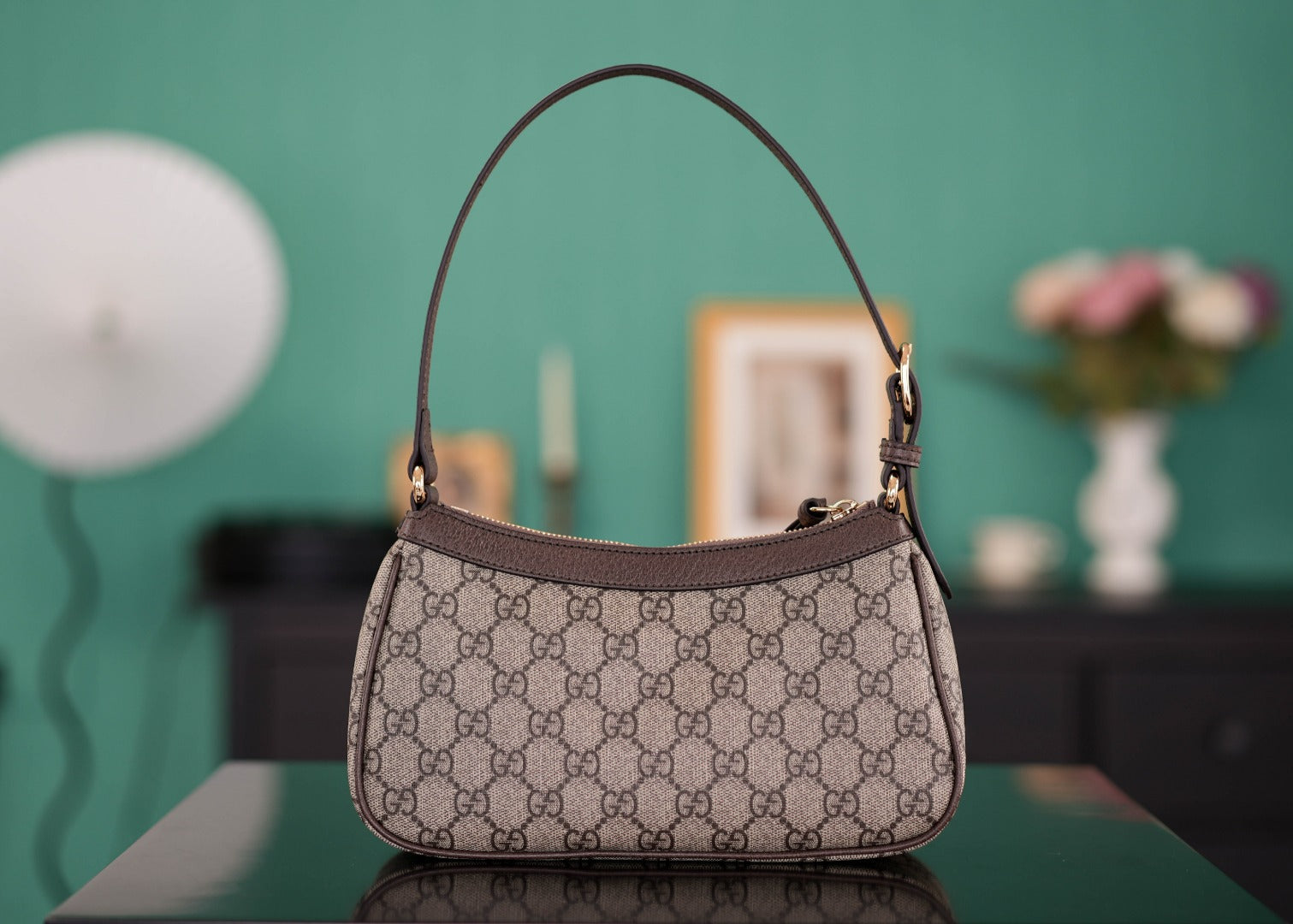 Ophidia Small Hobo Bag 25cm - Italian Marbled Pigskin & Monogram PVC with Solid Brass Hardware, Full Set Packaging