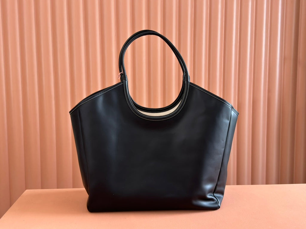 MIU LVY Leather Tote Bag 40cm - Premium Genuine Leather with Gold Hardware & Dual Zipper Pockets
