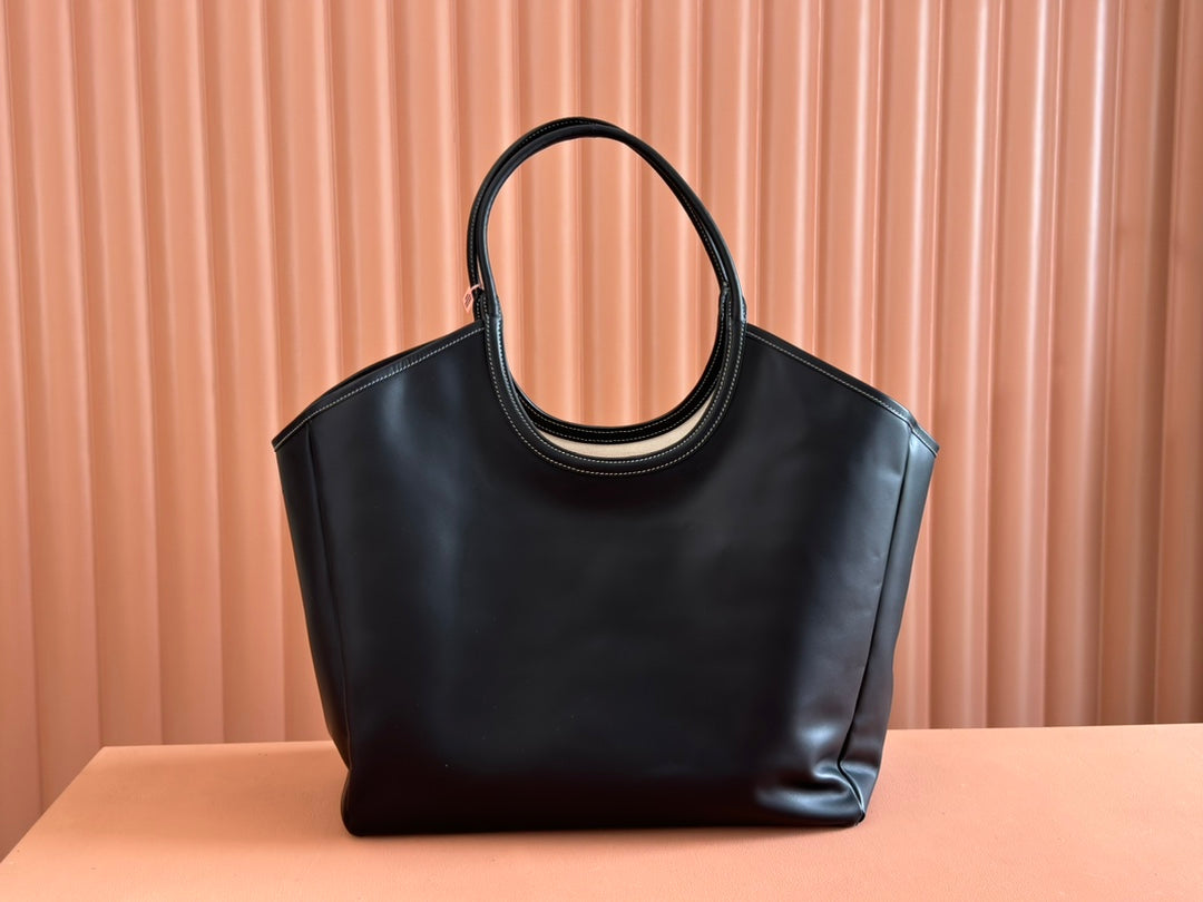 MIU LVY Leather Tote Bag 40cm - Premium Genuine Leather with Gold Hardware & Dual Zipper Pockets