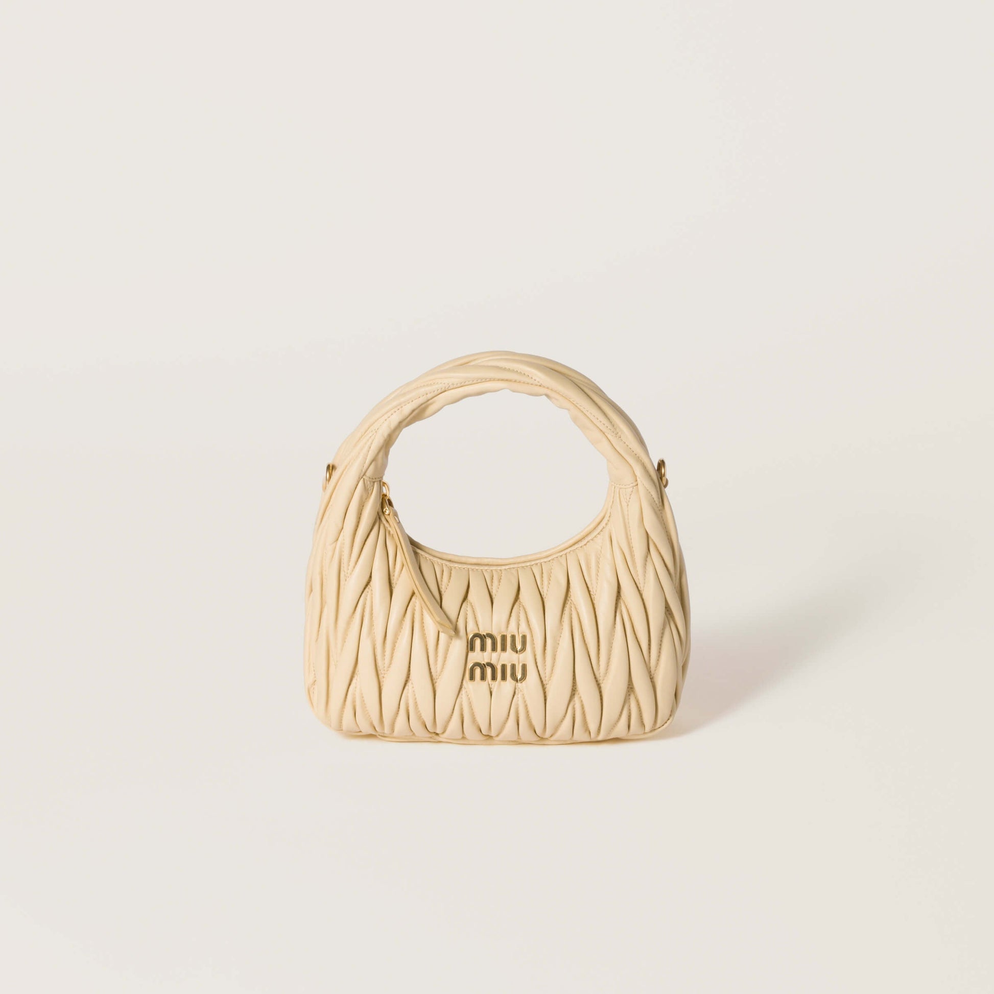 MiuMiu Wander Mini Bag Marigold 20x17x6cm | Matelassé Lambskin Crescent Silhouette