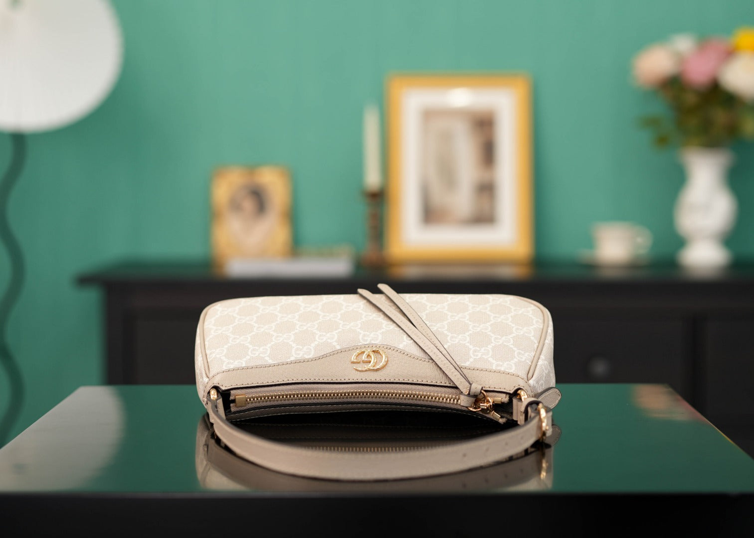 Ophidia Mini Shoulder Bag | Beige 25cm | Italian Marbella Pell Leather  Monogram PVC | Solid Brass Hardware with Full Packaging