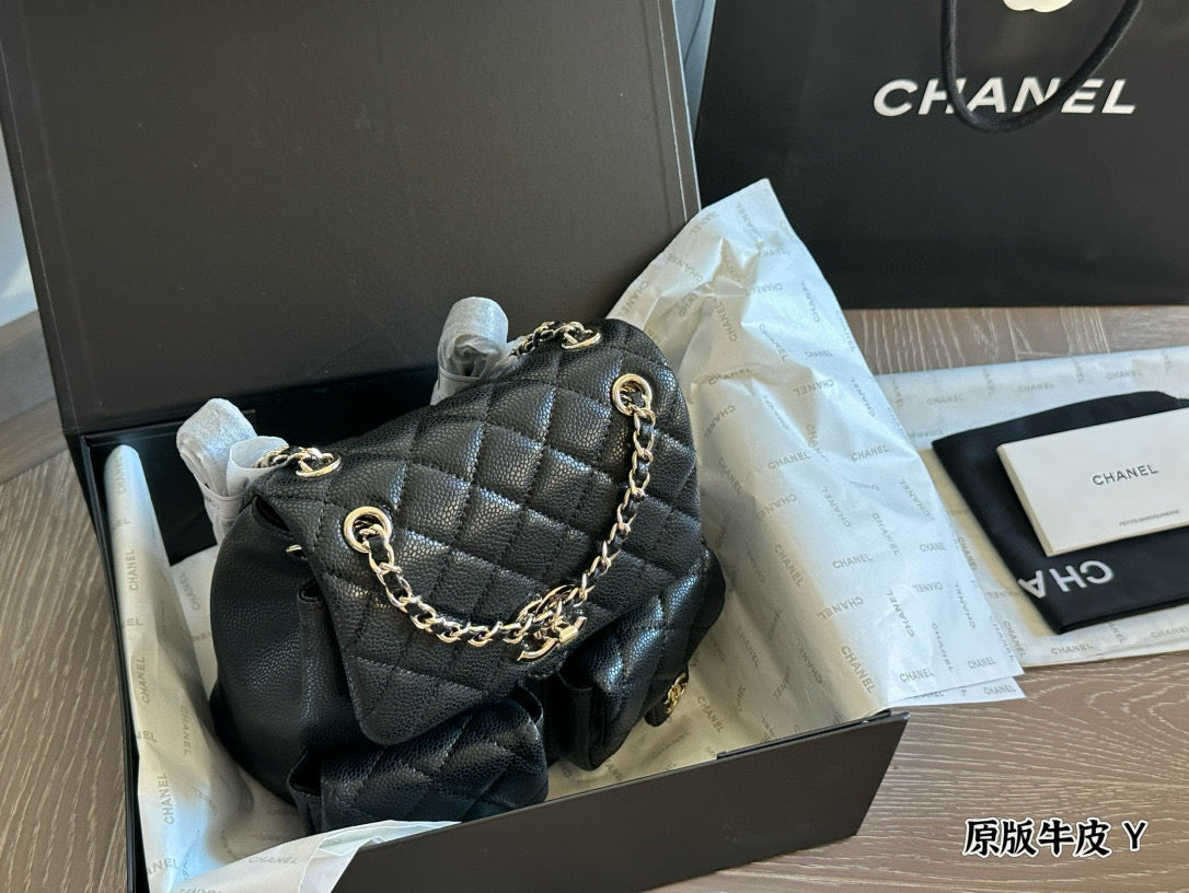 Chanel Duma "Frog" Backpack  Dual-Pocket Cute Design  Adjustable Chain/Leather Strap  21×22cm Medium Size