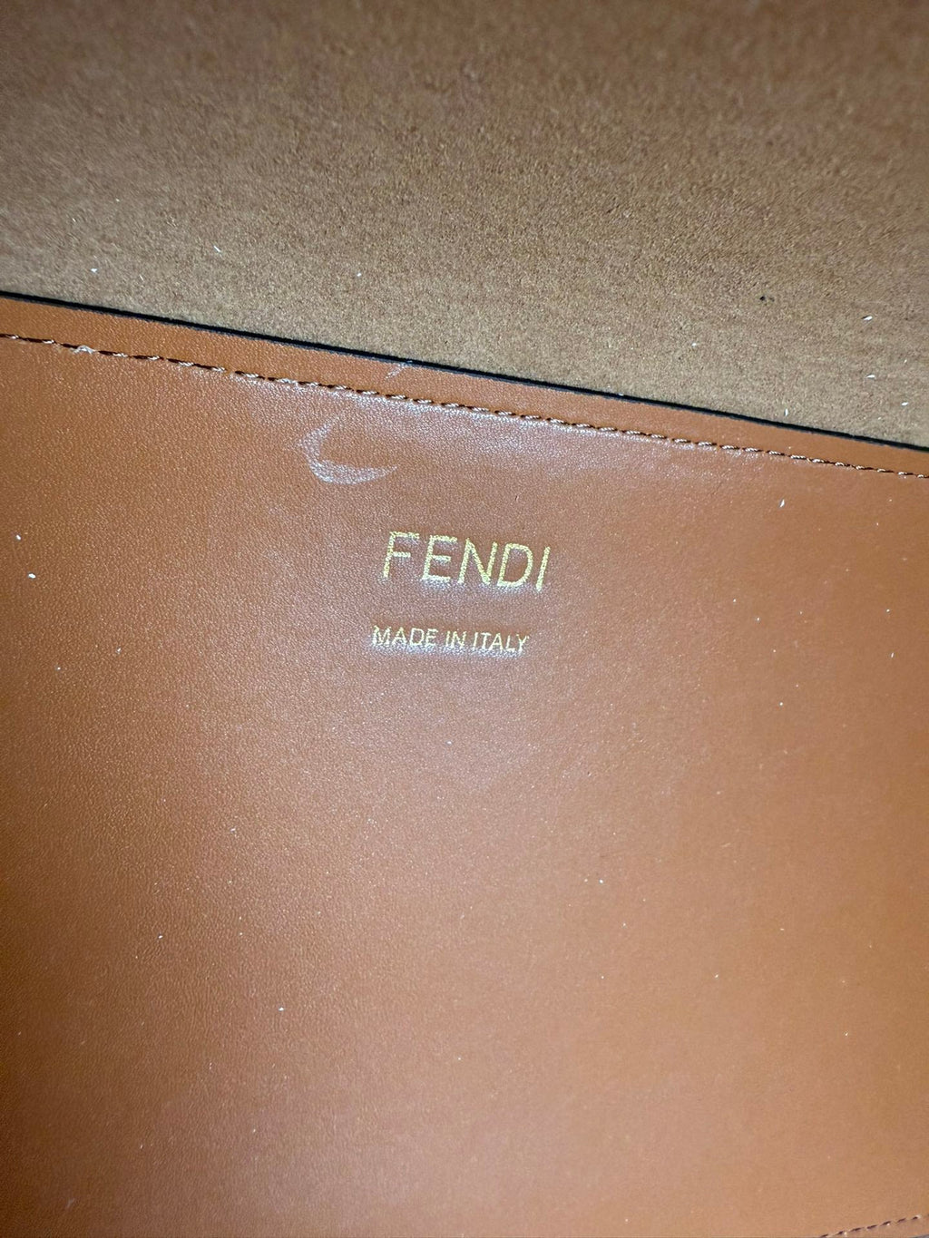 FENDI Sunshine Medium Brown Leather Tote Bag - Tortoiseshell Handles, Detachable Strap & Embossed Logo, Made in Italy