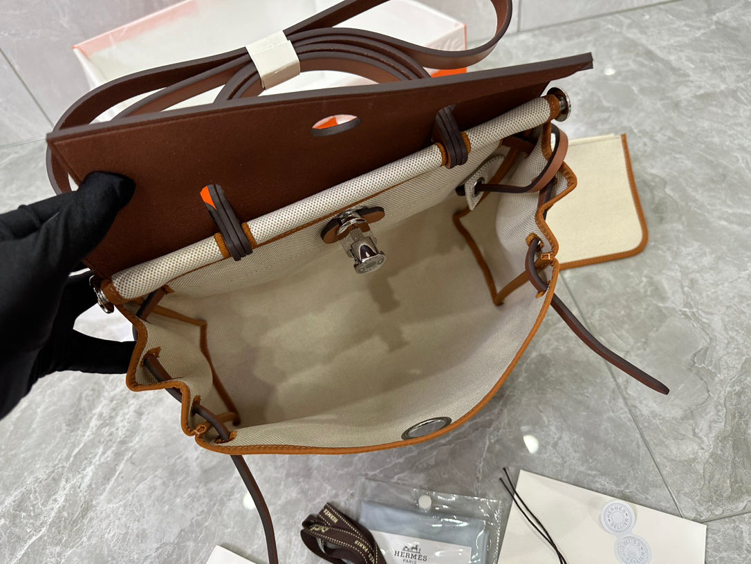Hermès Herbag 31cm Limited Two-Tone Tote | French Leather & Canvas | Preppy Vintage Day Bag