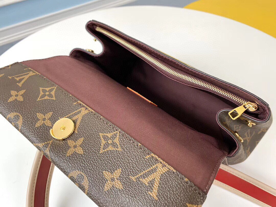 Top Original Quality with Packaging LOUIS VUITTON Monogram Autumn/Winter New Rose Red Leather Strap Tote Bag 28*20*10cm Detachable Strap & Protective Studs