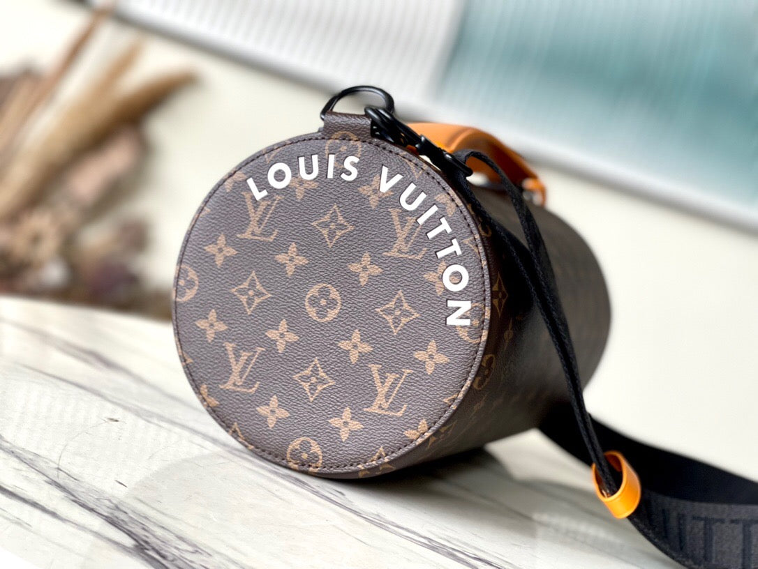 Soft Olochon Cylinder Bag | Monogram Macassar Canvas & Leather Detachable Strap 33cm Crossbody Tote