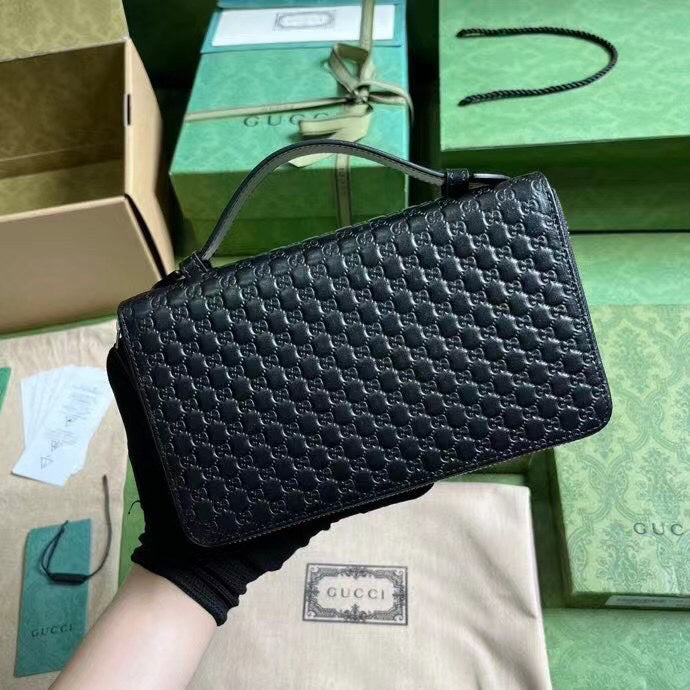Gucci Super G Travel Document Holder 2023 Pre-Fall | Leather Zip Portfolio with Jacquard Lining | 21.5x14x4.5cm