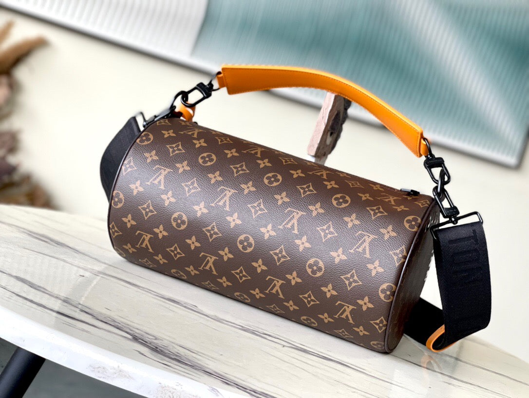 Soft Olochon Cylinder Bag | Monogram Macassar Canvas & Leather Detachable Strap 33cm Crossbody Tote
