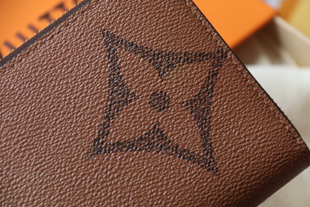 LV Ziy Zip Wallet - Giant Monogram Reverse Canvas & VVN Leather with Oversize LV Initials, 19.5cm Compact Design