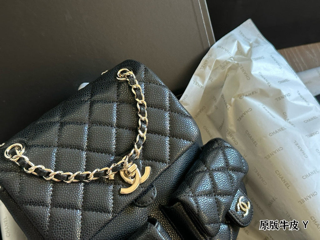 Chanel Duma "Frog" Backpack  Dual-Pocket Cute Design  Adjustable Chain/Leather Strap  21×22cm Medium Size