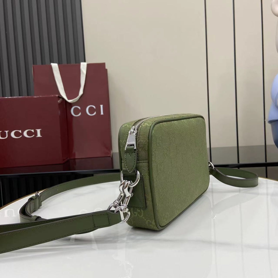 Gucci GG Supreme Canvas Small Crossbody Bag Forest Green with Red/Green Web Stripe - Original Full Set Packaging
