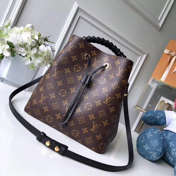 Premium Original LV-inspired NéoNoé Handbag | 1932 Vintage Design Woven Handle, Monogram Canvas Red-Orange Full Packaging