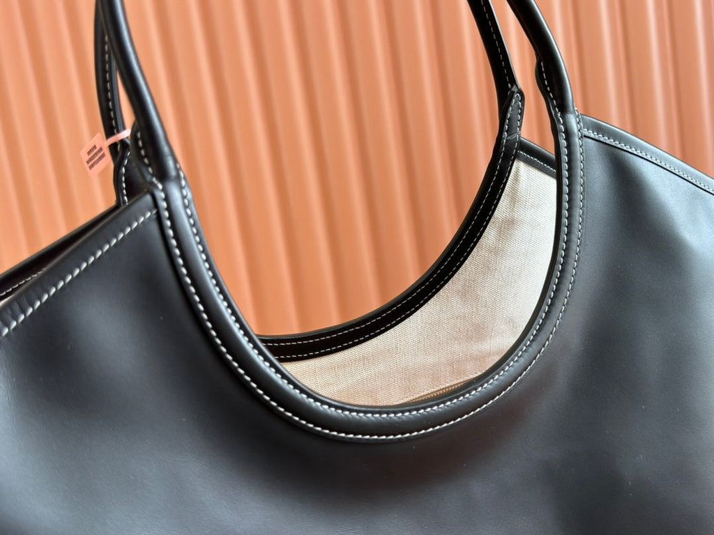 MIU LVY Leather Tote Bag 40cm - Premium Genuine Leather with Gold Hardware & Dual Zipper Pockets
