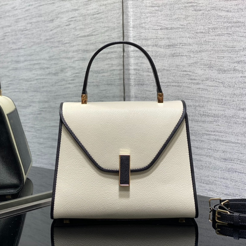 Valextra Lside Small Handbag Black/White | Italian Leather | Architectural Design | 5-Stitch Craftsmanship