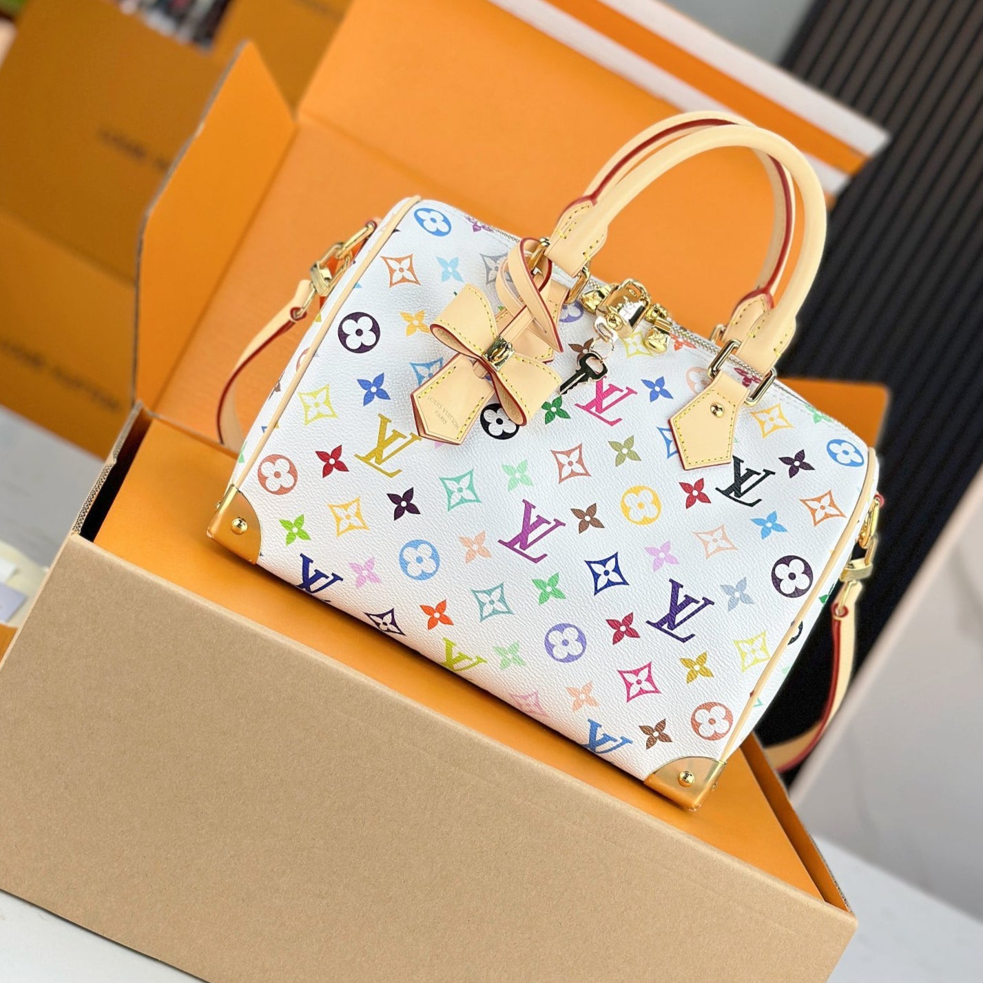 LV TM SPEEDY BANDOULIÈRE 25 Handbag | A+ Stainless Steel Hardware | Premium MB Elastic Fabric | Duty-Free Gift Set
