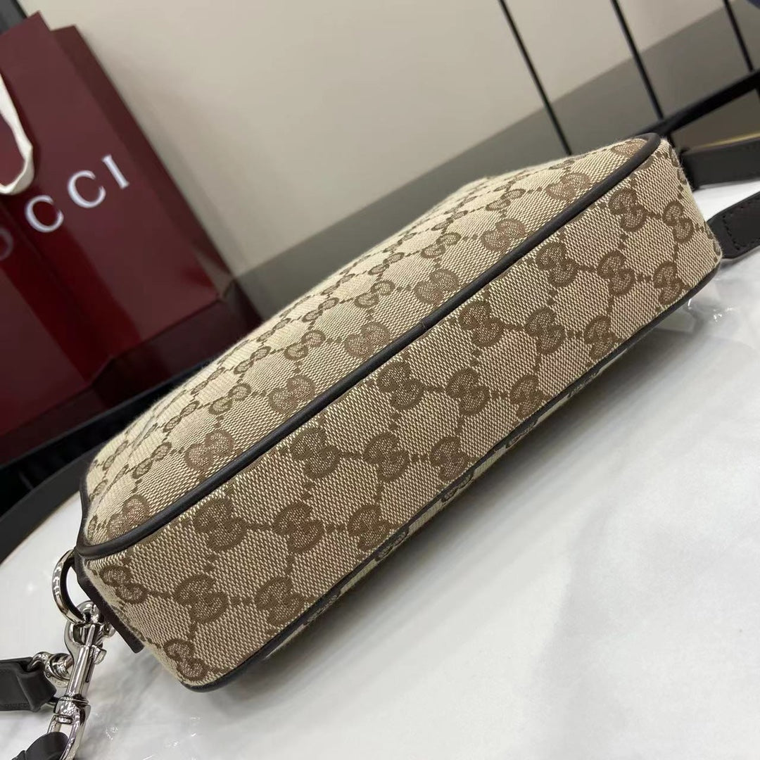 GUCCI GG Canvas Tote Bag with Original Packaging 23.5x15x5cm New 2023 Apricot Brown (Web Stripe & Detachable Strap)