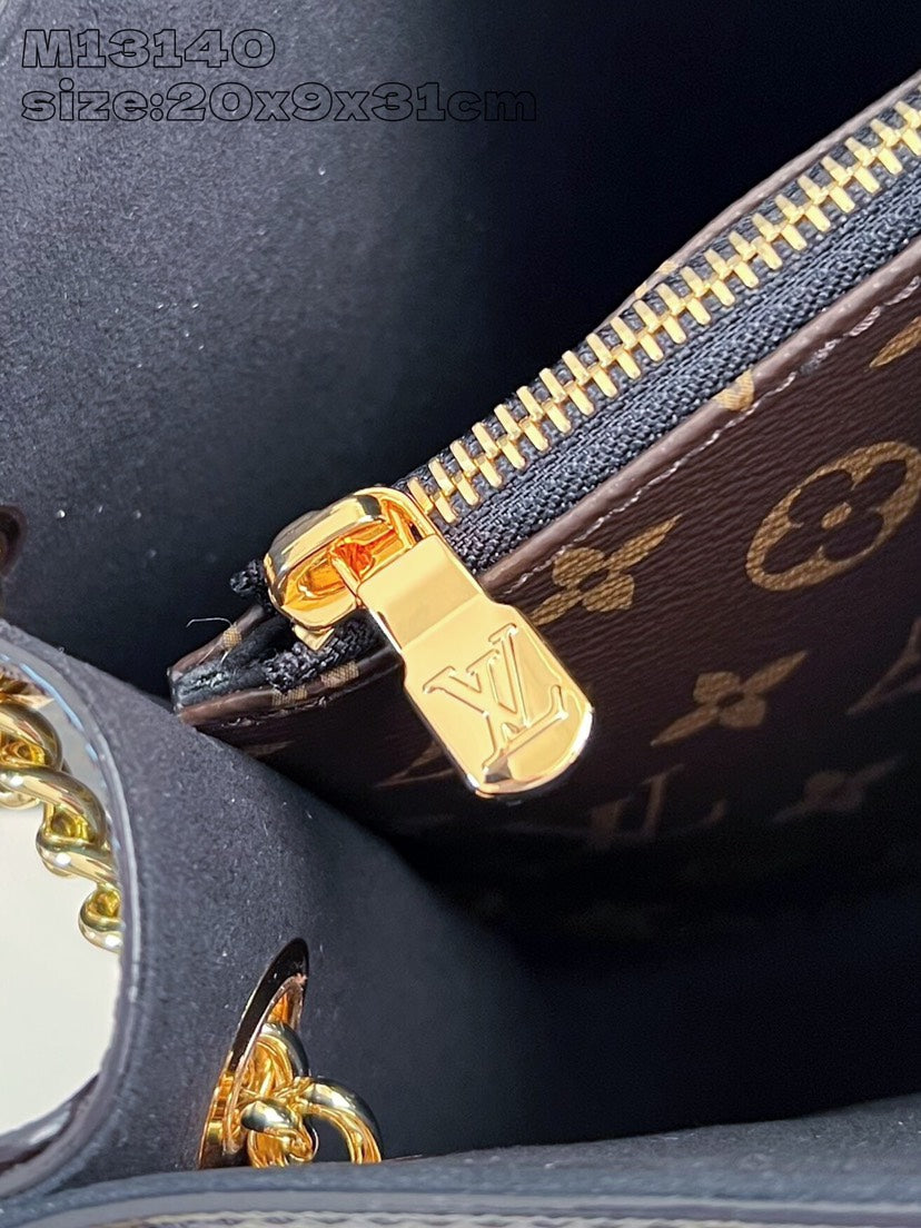 Louis Vuitton Nova Small Bag Cruise Collection | Mirror-Finish Calfskin | Monogram Canvas Trim | Gliding Chain