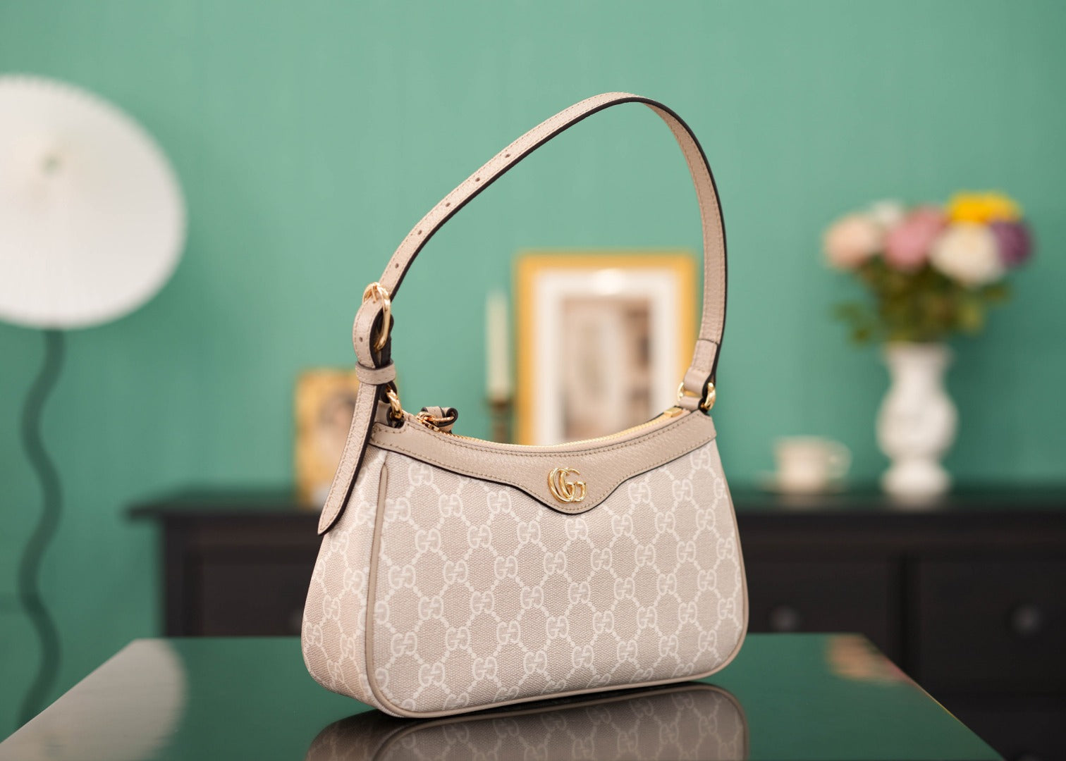 Ophidia Mini Shoulder Bag | Beige 25cm | Italian Marbella Pell Leather  Monogram PVC | Solid Brass Hardware with Full Packaging