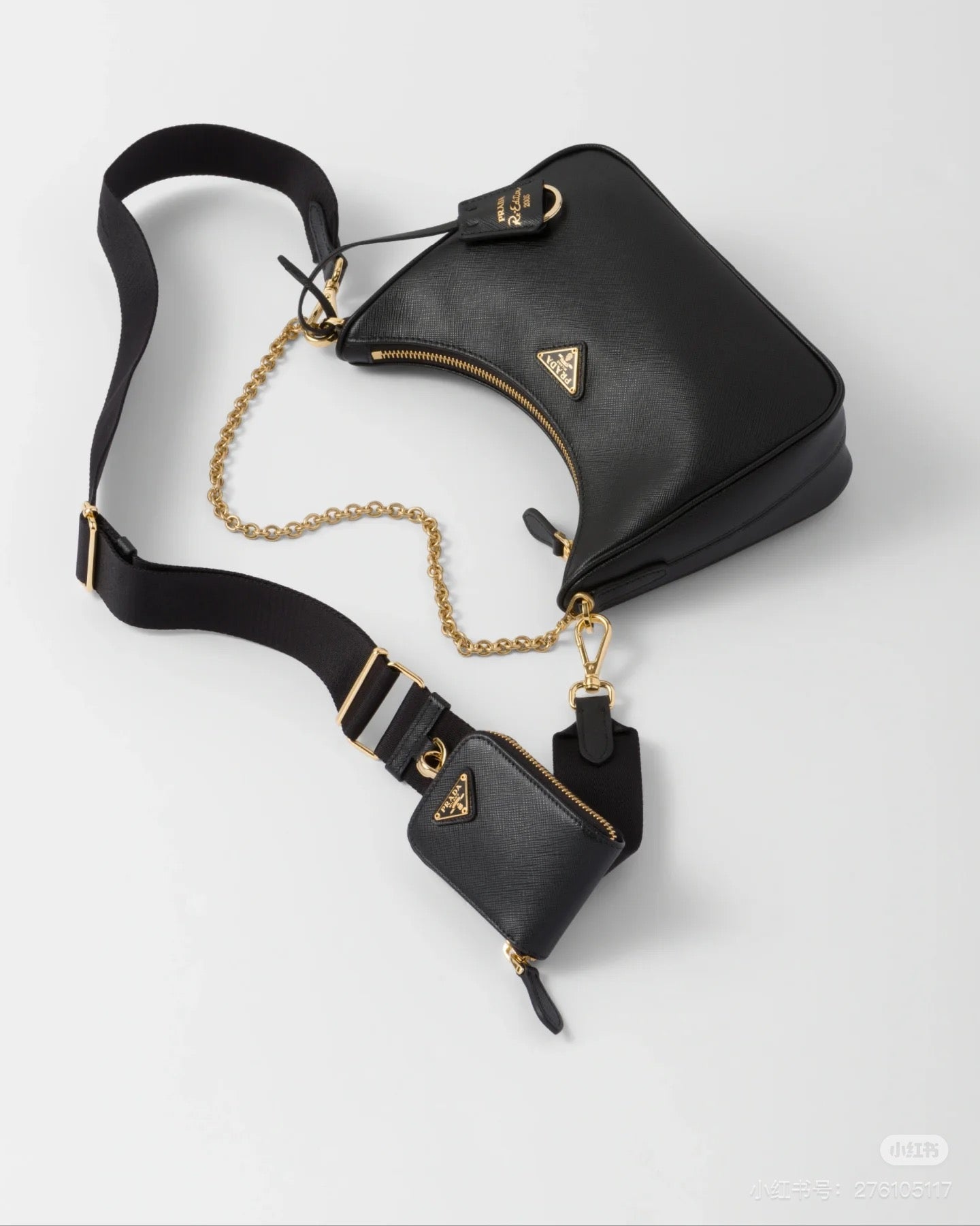 Prada Re-Edition 2005 Saffiano Leather 3-in-1 Shoulder Bag | Signature Crosshatched Texture | Detachable Pouch & Keychain