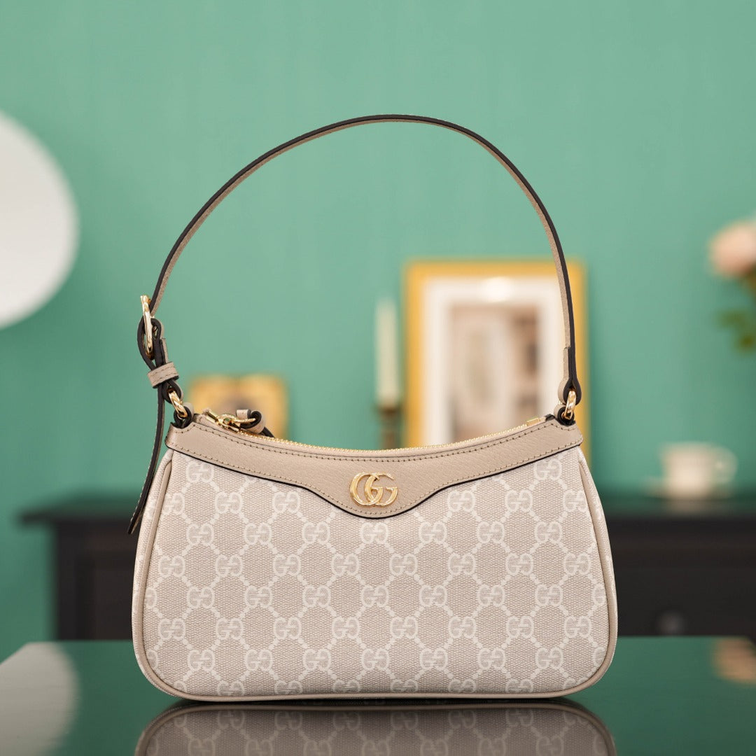 Ophidia Mini Shoulder Bag | Beige 25cm | Italian Marbella Pell Leather  Monogram PVC | Solid Brass Hardware with Full Packaging