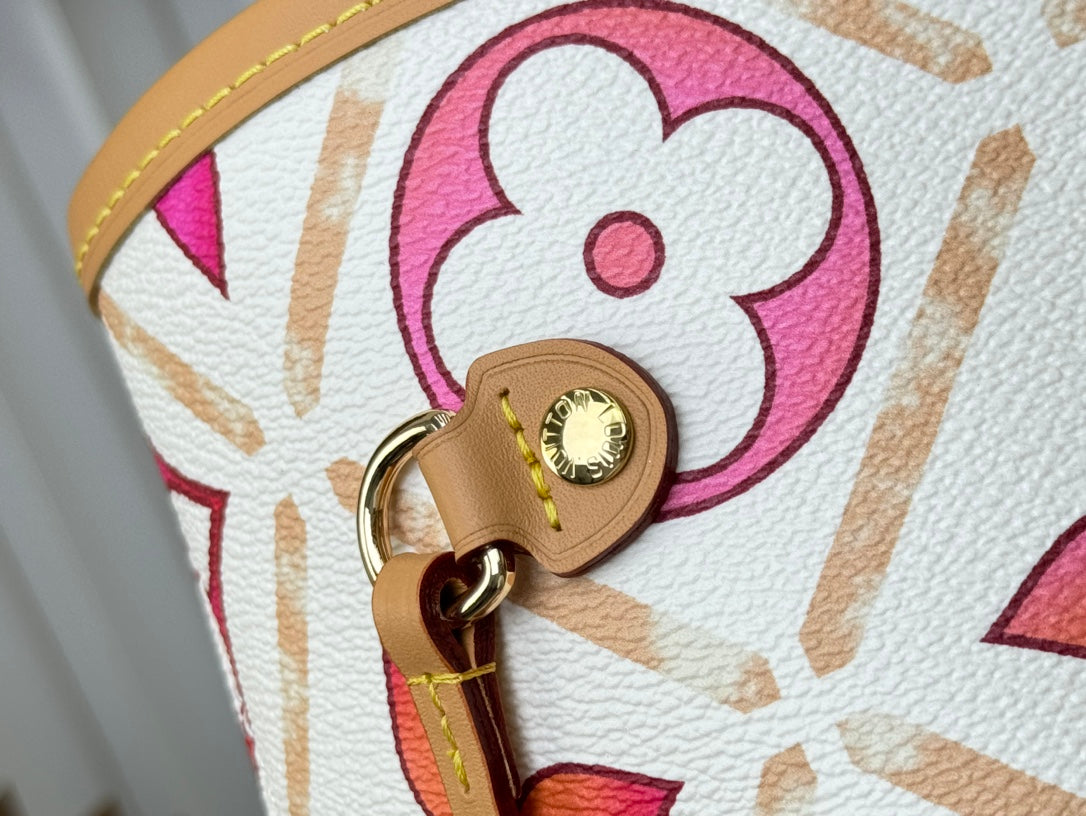 2024 SS Watercolor Tote Medium Bag | Monogram-Inspired Canvas | Detachable Pouch | Spacious Work & Travel