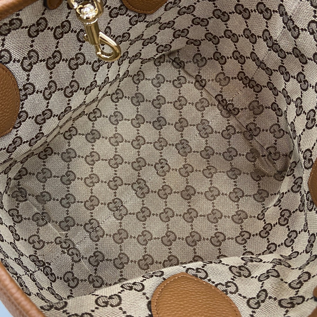 Gucci Totissima Reversible Tote Bag | Pebbled Leather & GG Canvas Two-Way Design | 21x18.5x16cm Lightweight