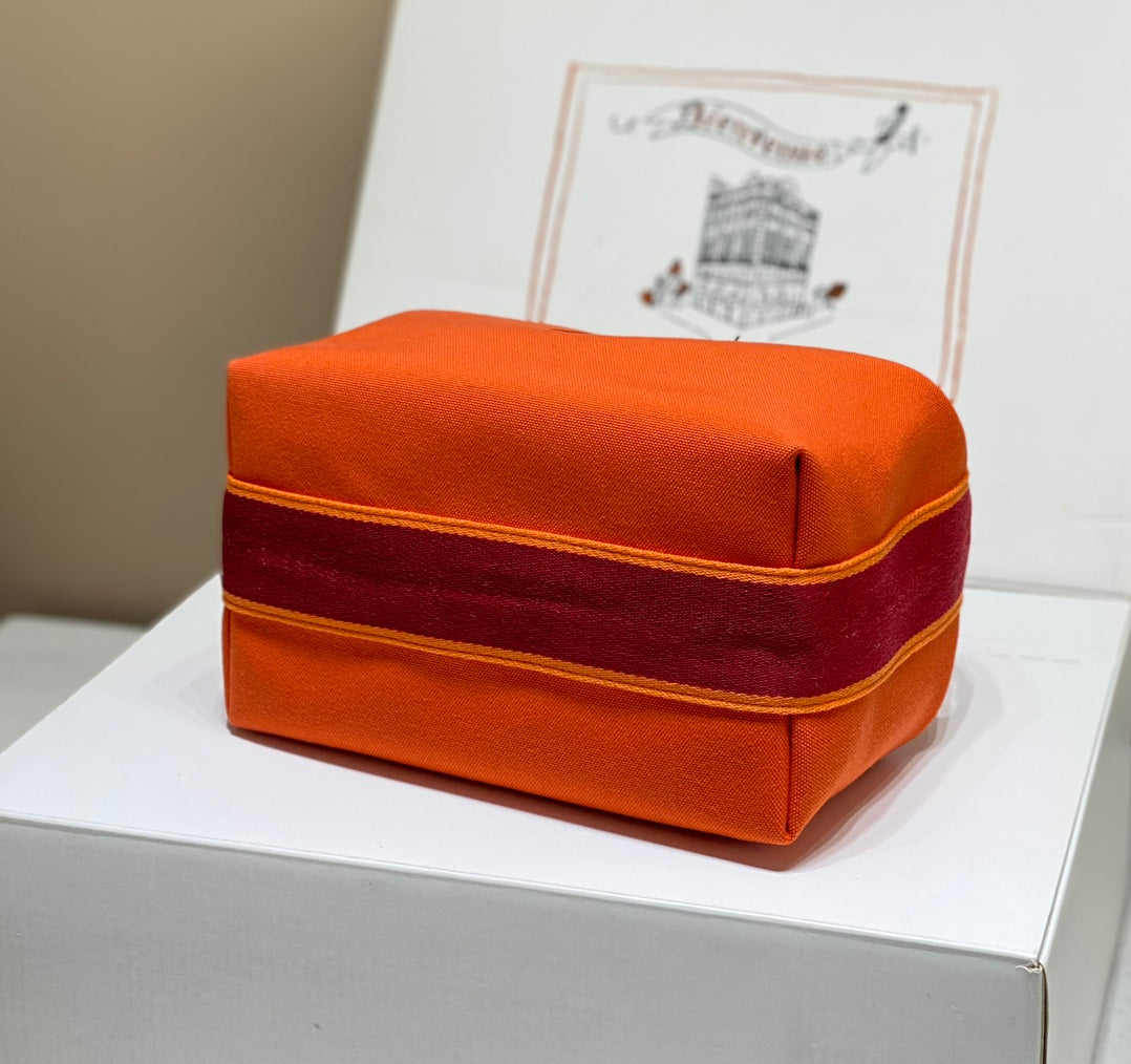 Hermès Orange 25cm Canvas Multi-Functional Toiletry Bag - Convertible Handbag/Organizer Spacious Travel Essentials
