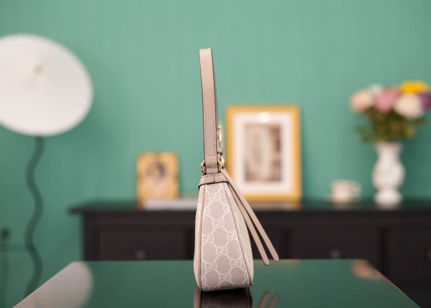 Ophidia Mini Shoulder Bag | Beige 25cm | Italian Marbella Pell Leather  Monogram PVC | Solid Brass Hardware with Full Packaging